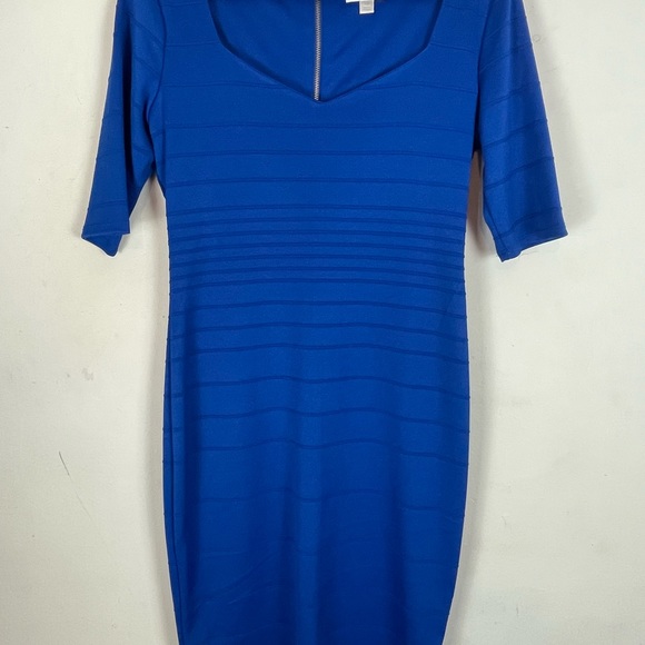 Bisou Bisou Blue Fitted Cap Sleeve Dress EUC Size 12 - Picture 2 of 7
